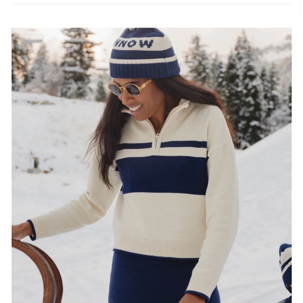 Minnow Blue and White Striped Quarter Zip Sweater